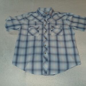 Vintage Wrangler Kids Light Blue Plaid Button Down Shirt